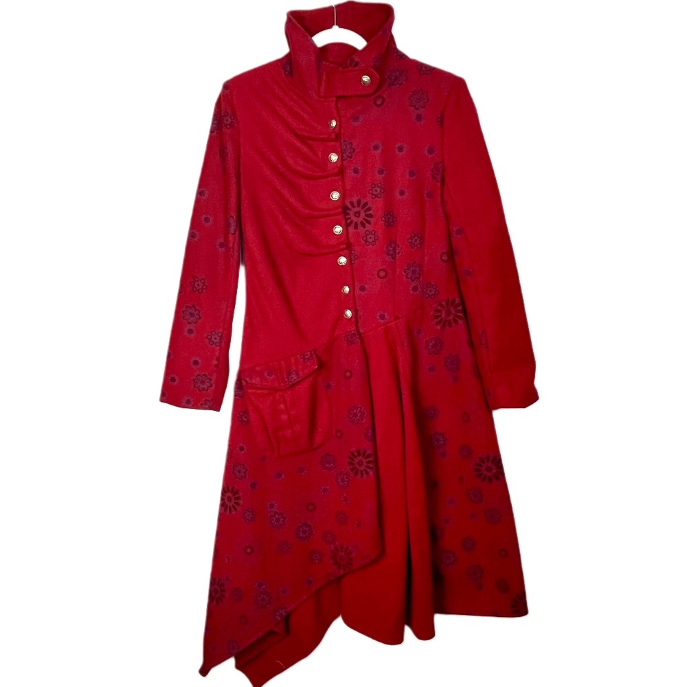 Luxx Women’s Ruched Front Long Coat Multi Detailed Sz L Whimsygoth Boho Feminine